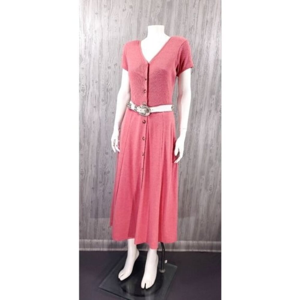80s 90s Vintage Ribbed Knit Midi Maxi Dress Rose Coastal Cowgirl Classic Luxury